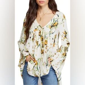 FREE PEOPLE BELLA PRINT TUNIC CREAM WITH FLOWERS SIZE SMALL